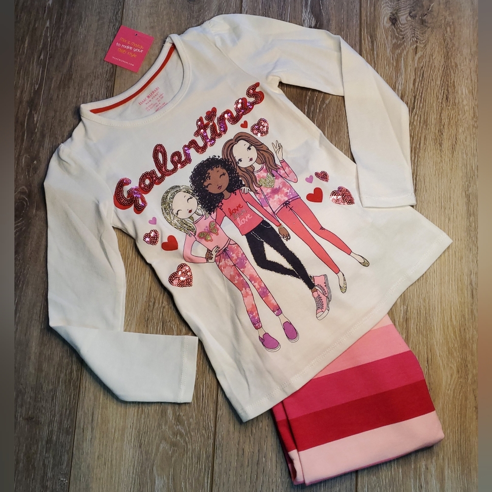 💖💖Girl's Isaac Mizrahi Valentine's graphic tee and striped leggings set Size 4
